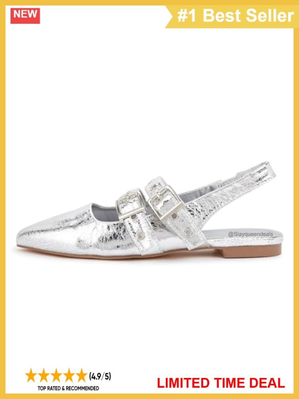 Pointed Toe Slingback Buckle Flats Ballet Sneakers Faux Leather